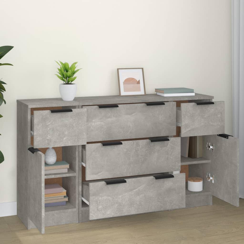 3-tlg. Sideboard-Set Betongrau Holzwerkstoff