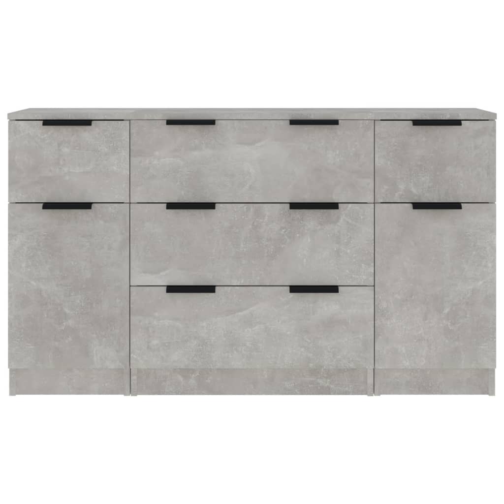 3-tlg. Sideboard-Set Betongrau Holzwerkstoff