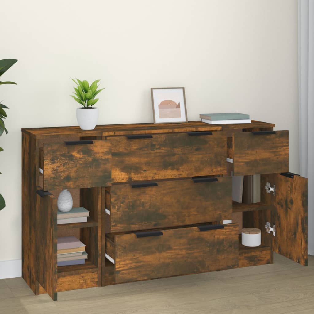 3-tlg. Sideboard-Set Räuchereiche Holzwerkstoff