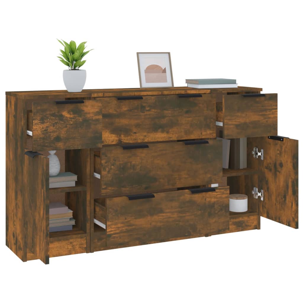 3-tlg. Sideboard-Set Räuchereiche Holzwerkstoff