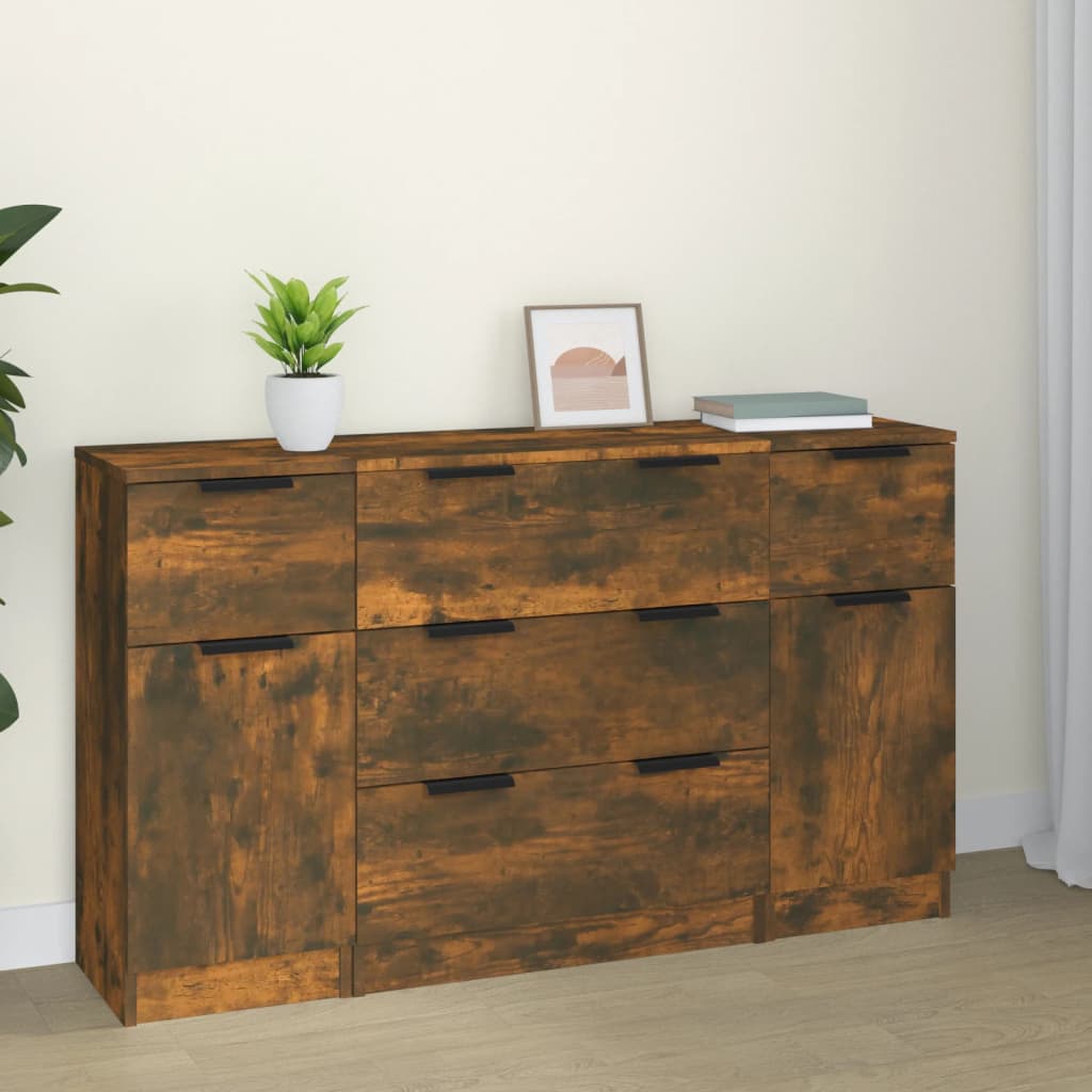 3-tlg. Sideboard-Set Räuchereiche Holzwerkstoff