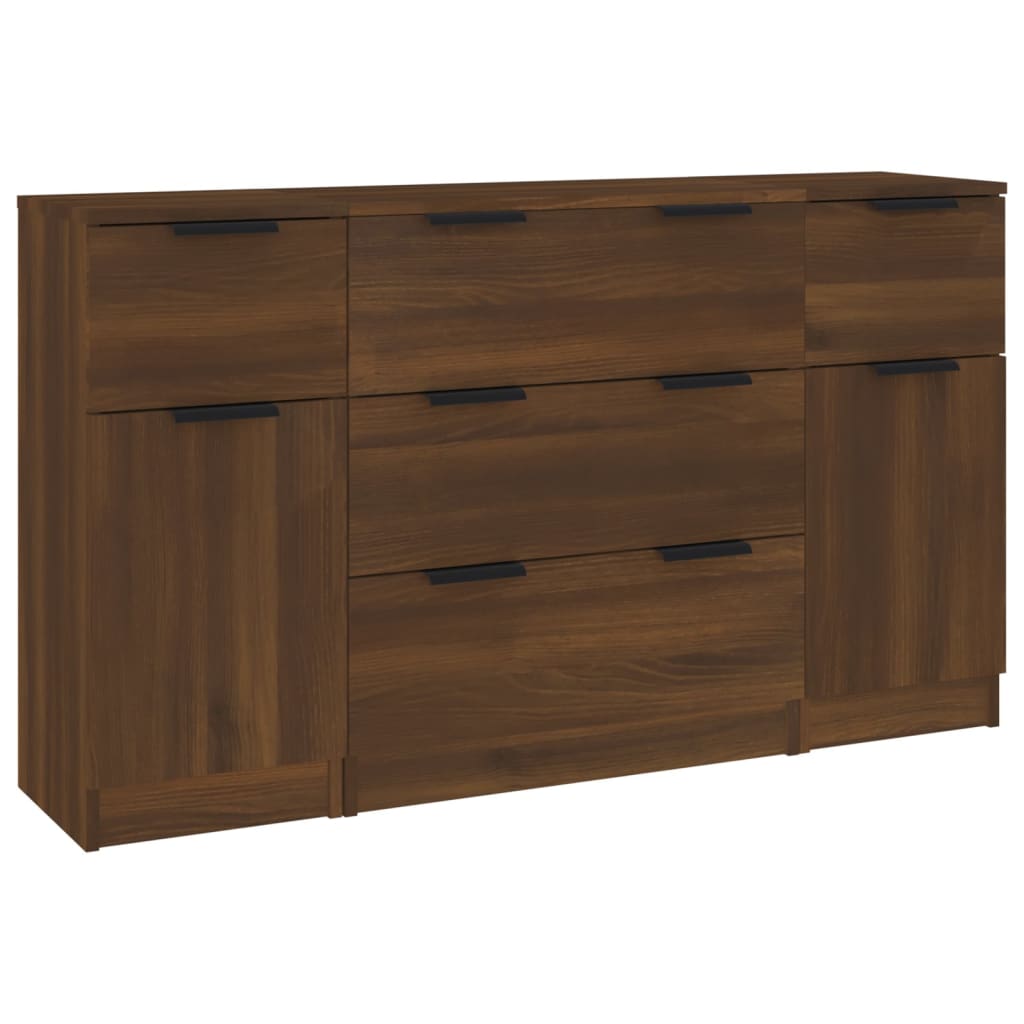 3-tlg. Sideboard-Set Braun Eichen-Optik Holzwerkstoff