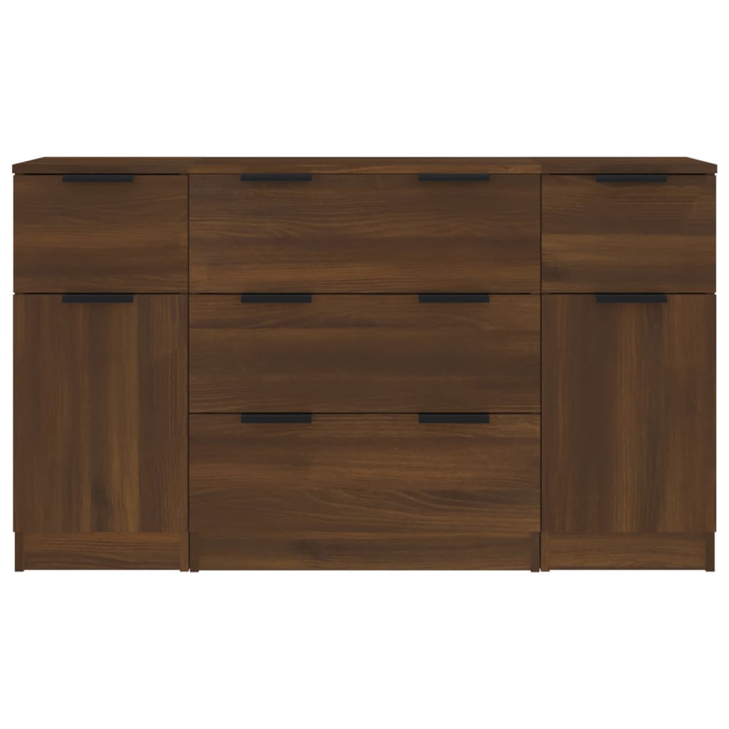 3-tlg. Sideboard-Set Braun Eichen-Optik Holzwerkstoff