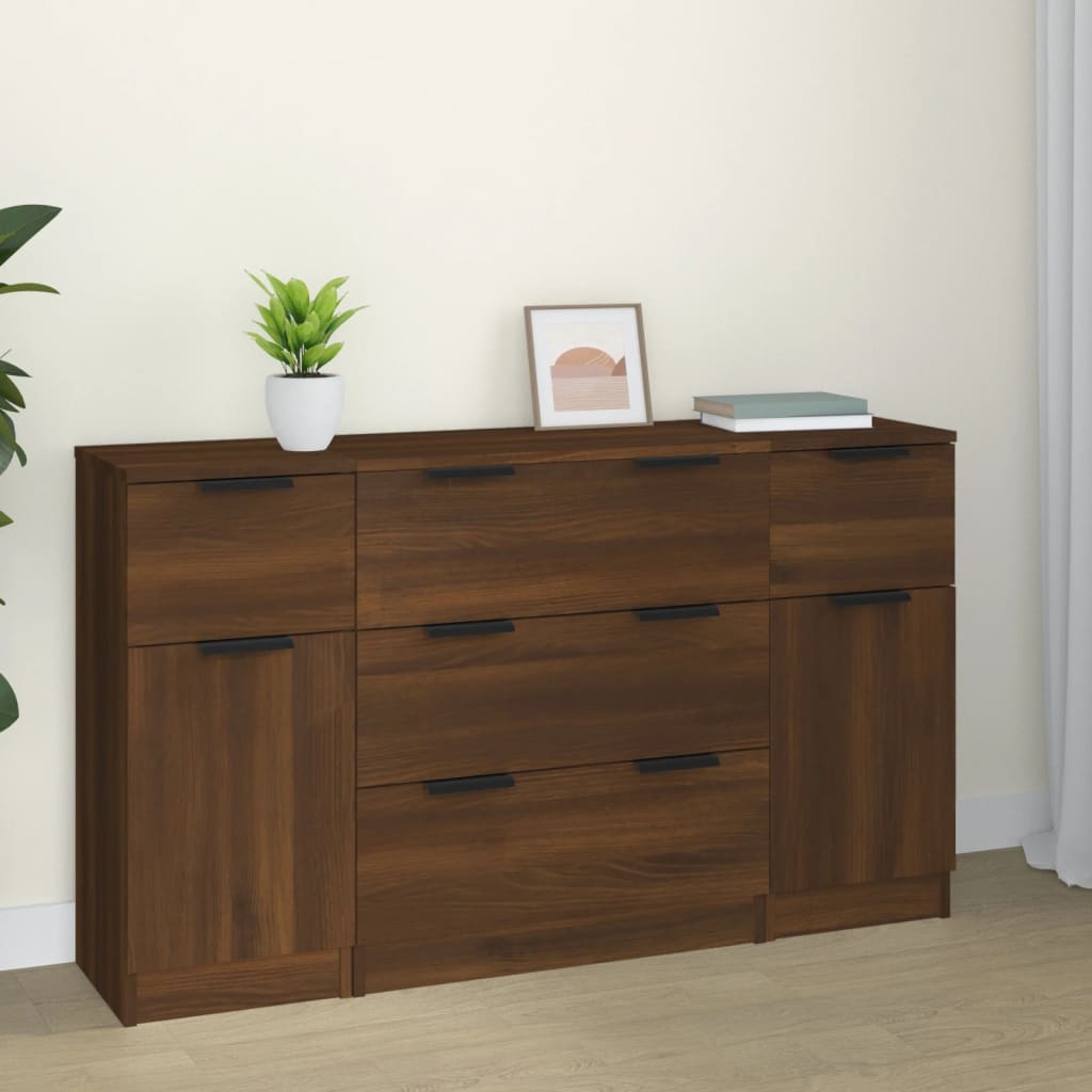 3-tlg. Sideboard-Set Braun Eichen-Optik Holzwerkstoff