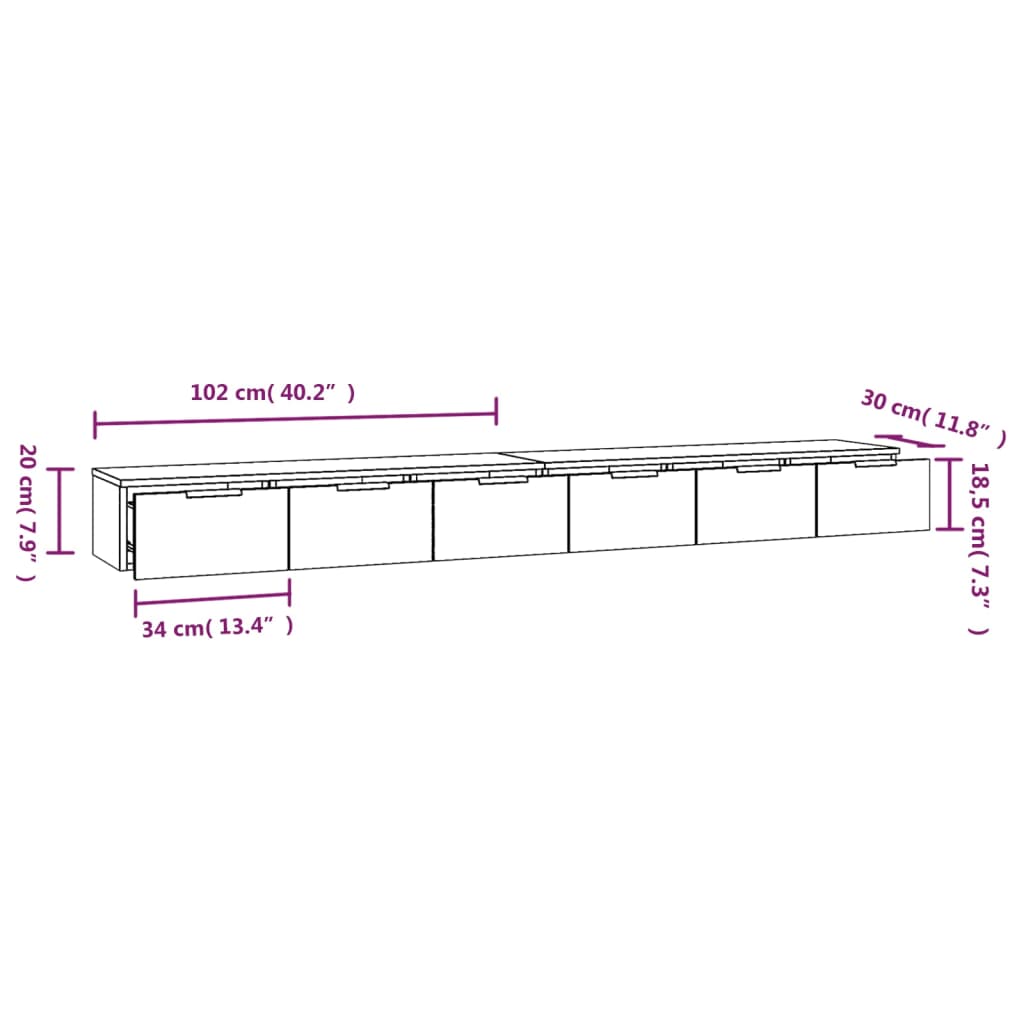 Wandschränke 2 Stk. Grau Sonoma 102x30x20 cm Holzwerkstoff