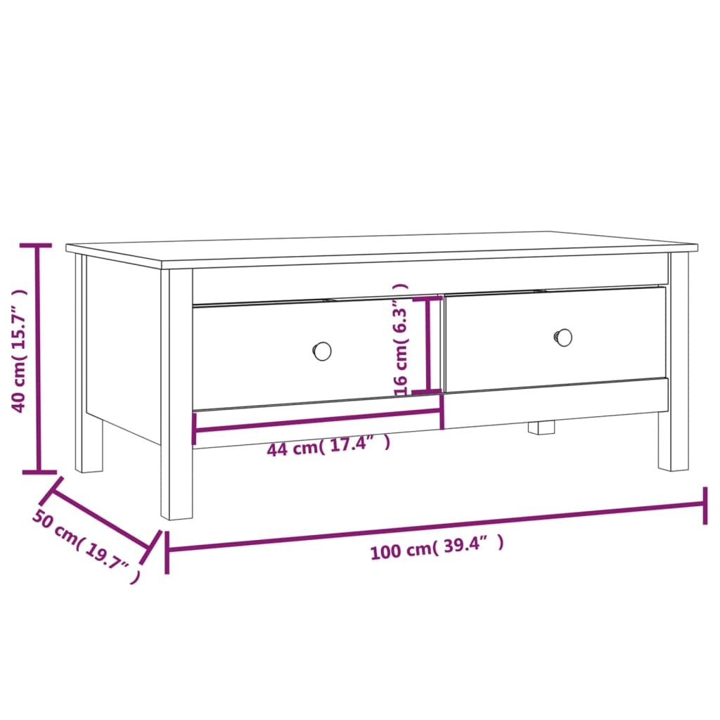 Couchtisch Schwarz 100x50x40 cm Massivholz Kiefer