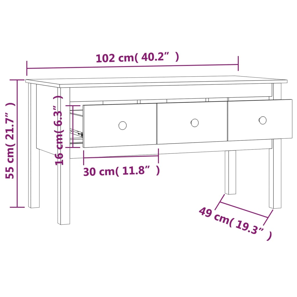 Couchtisch Honigbraun 102x49x55 cm Massivholz Kiefer