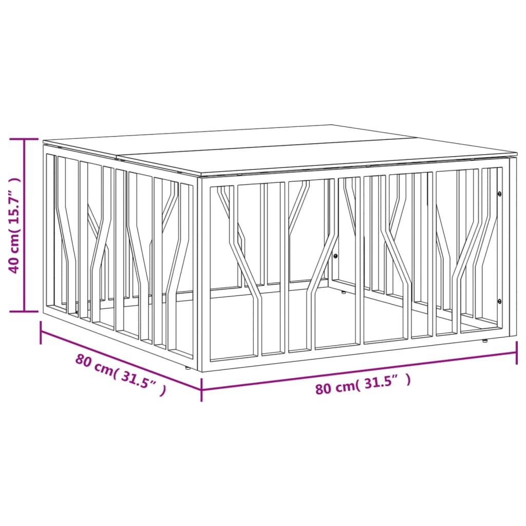 Couchtisch 80x80x40 cm Edelstahl und Glas