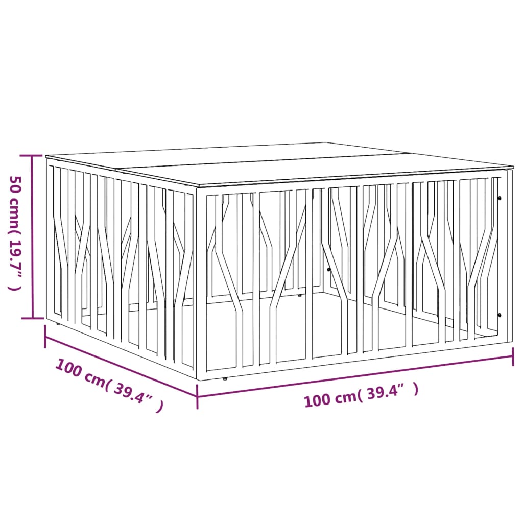 Couchtisch 100x100x50 cm Edelstahl und Glas