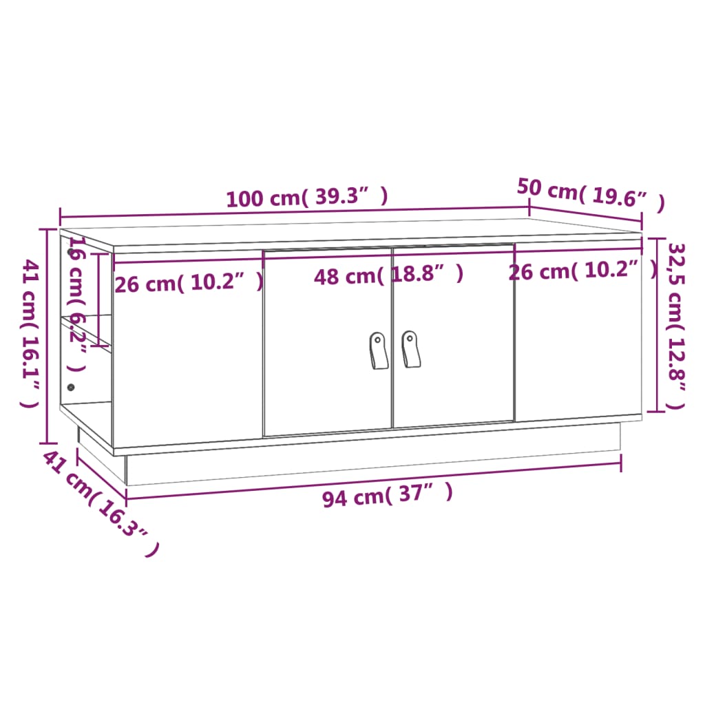 Couchtisch Schwarz 100x50x41 cm Massivholz Kiefer