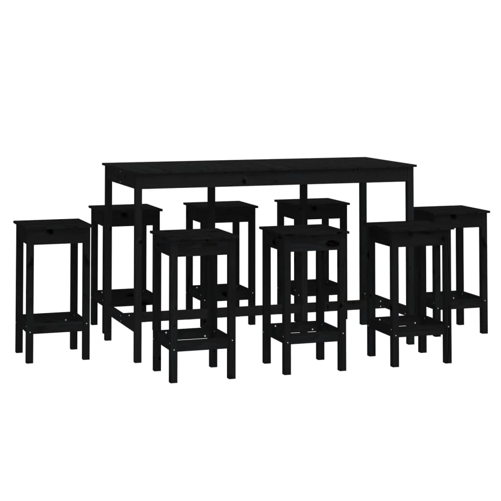 9-tlg. Bar-Set Schwarz Massivholz Kiefer