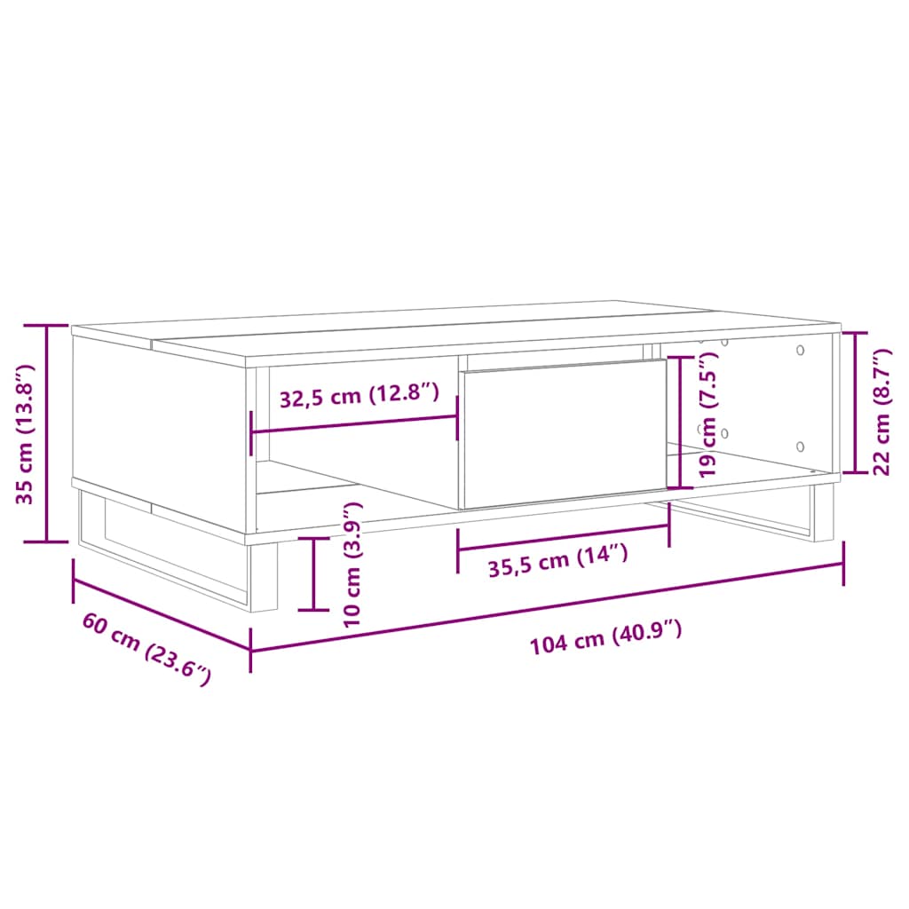 Couchtisch Grau Sonoma 104x60x35 cm Holzwerkstoff