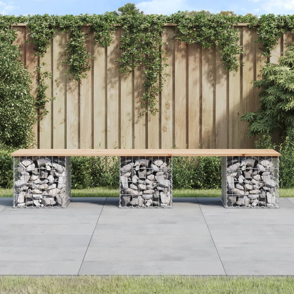 Gartenbank aus Gabionen 203x44x42 cm Massivholz Kiefer