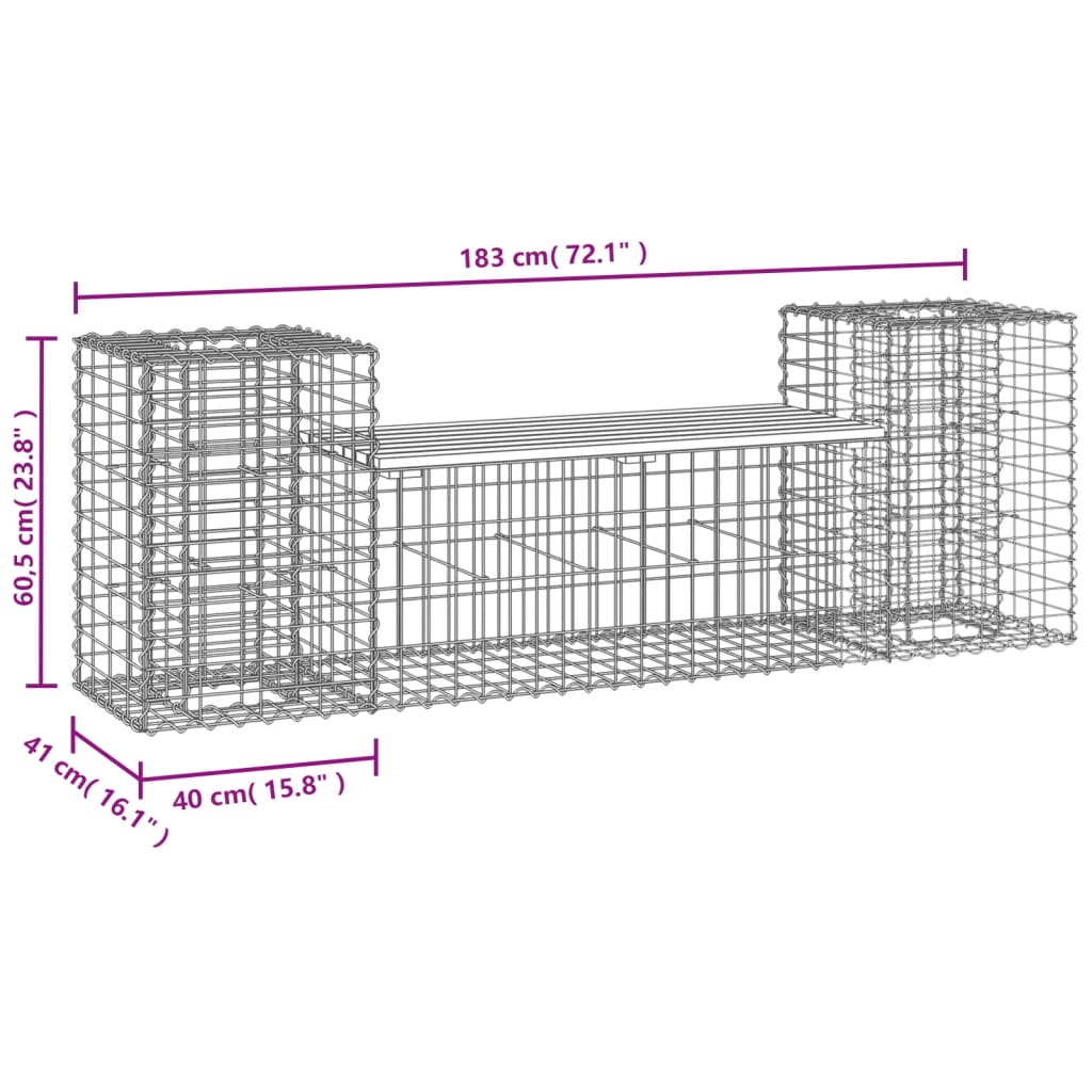 Gartenbank aus Gabionen 183x41x60,5 cm Kiefernholz Imprägniert