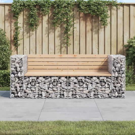 Gartenbank aus Gabionen 184x71x65,5 cm Massivholz Kiefer