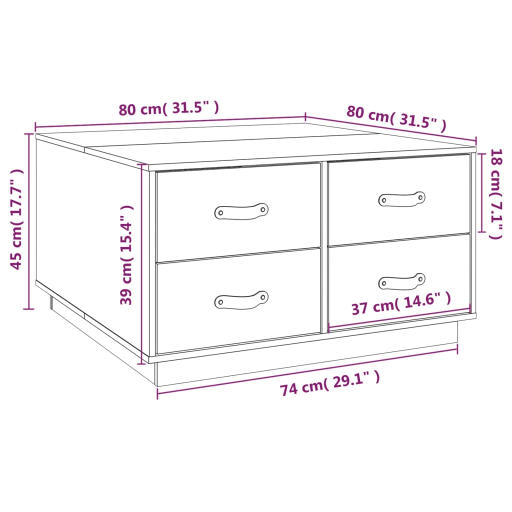 Couchtisch 80x80x45 cm Massivholz Kiefer