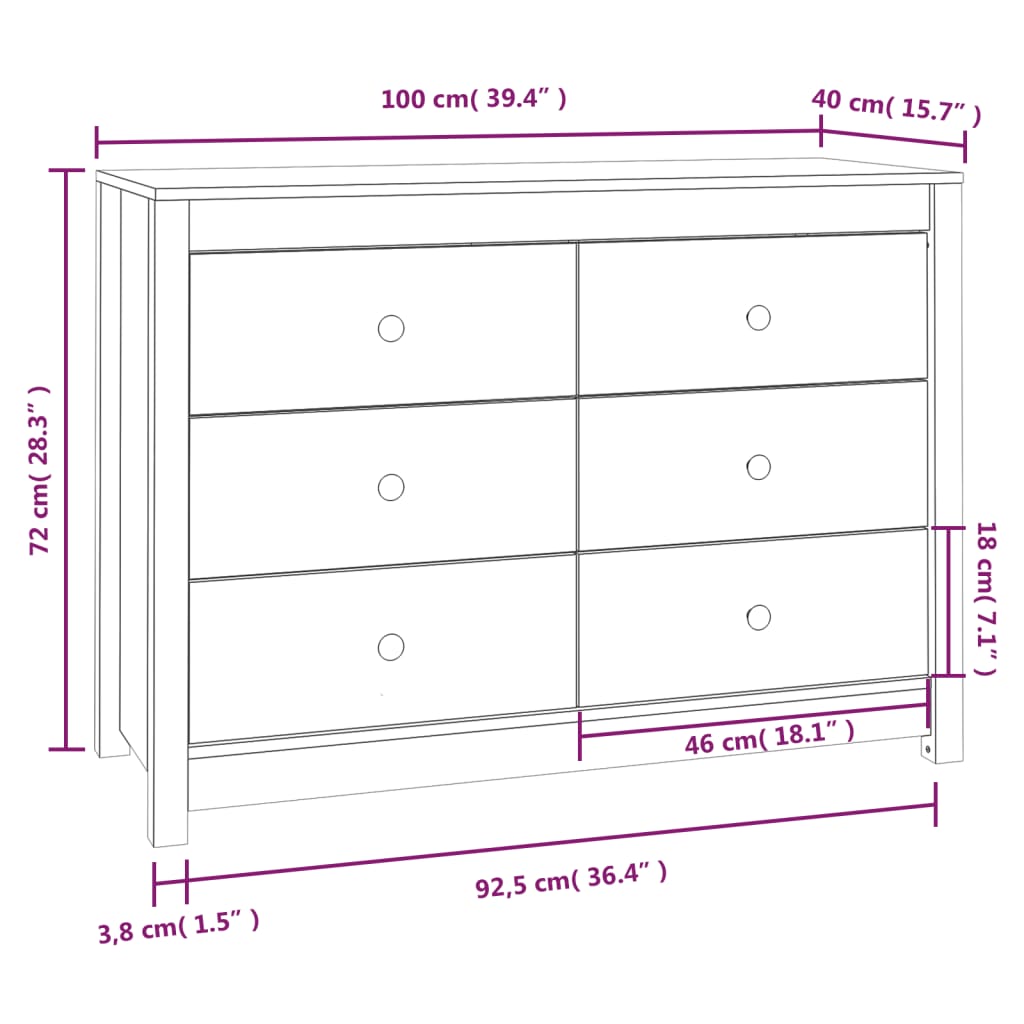 Beistellschrank 100x40x72 cm Massivholz Kiefer