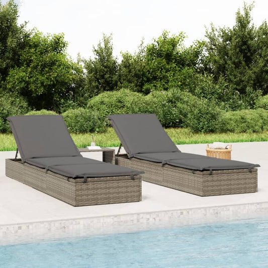 Sonnenliege 1 Stk. mit Auflage Grau 201x55x62 cm Poly Rattan