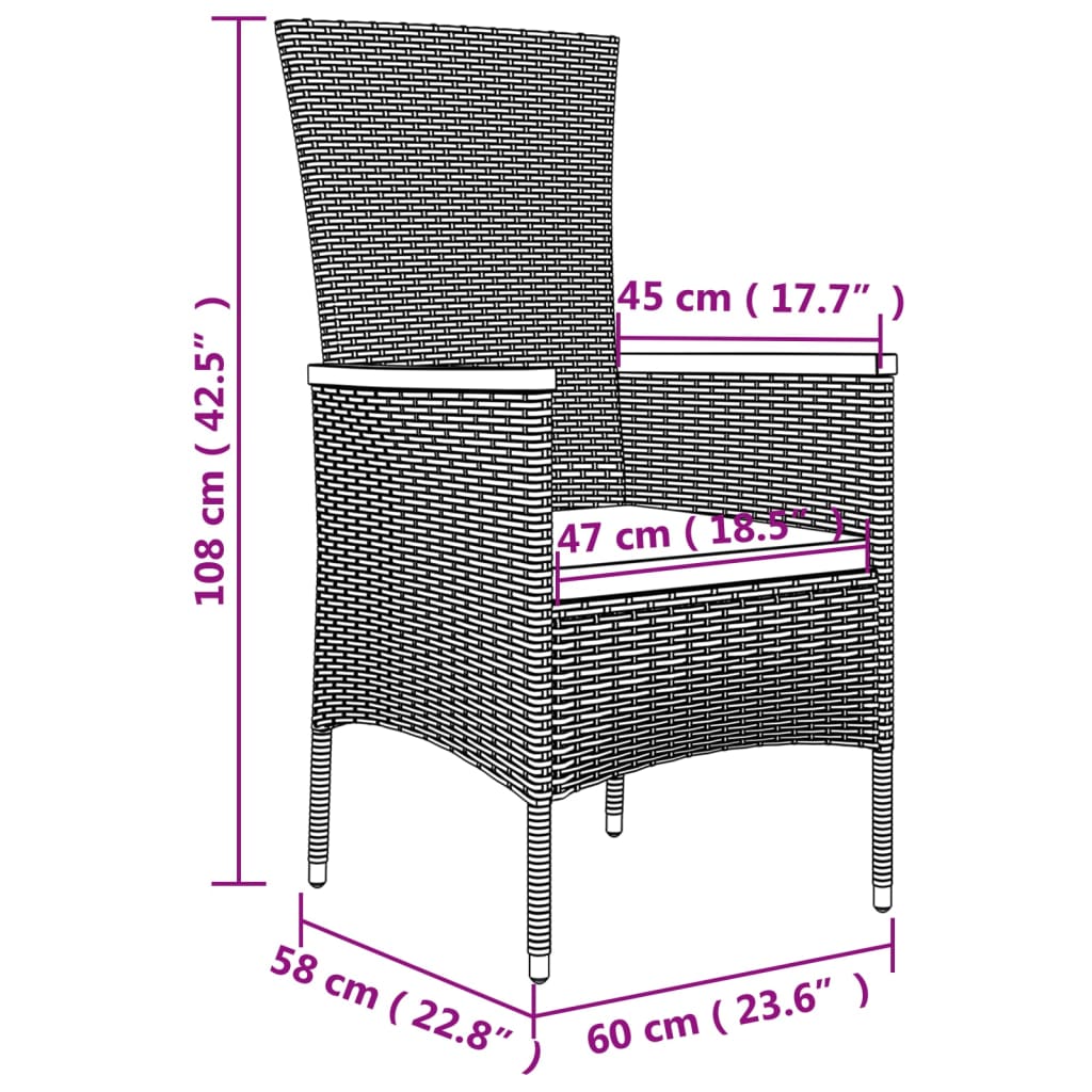 Gartenstühle mit Kissen 2 Stk. Poly Rattan Schwarz