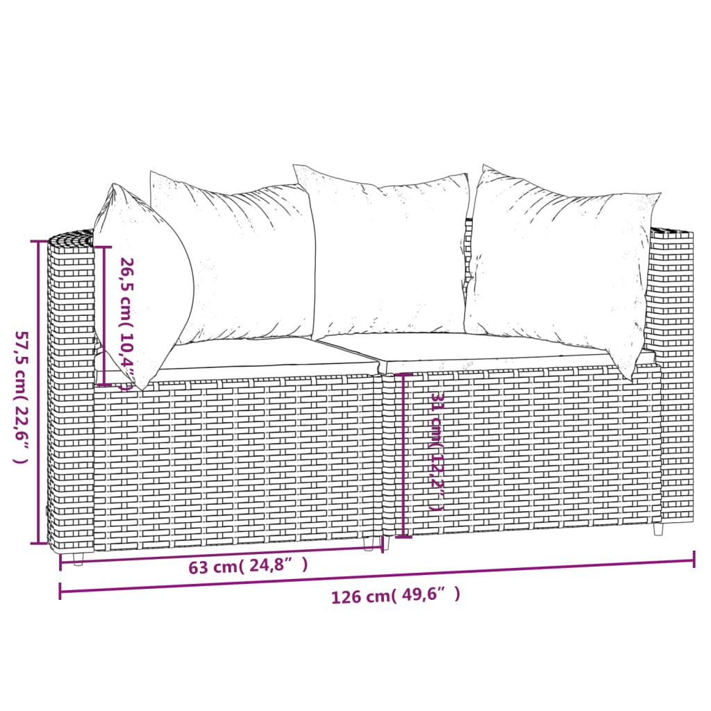 Garten-Ecksofas mit Kissen 2 Stk. Schwarz Poly Rattan