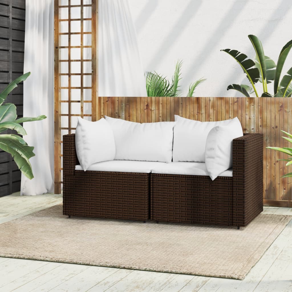 Garten-Ecksofas mit Kissen 2 Stk. Braun Poly Rattan