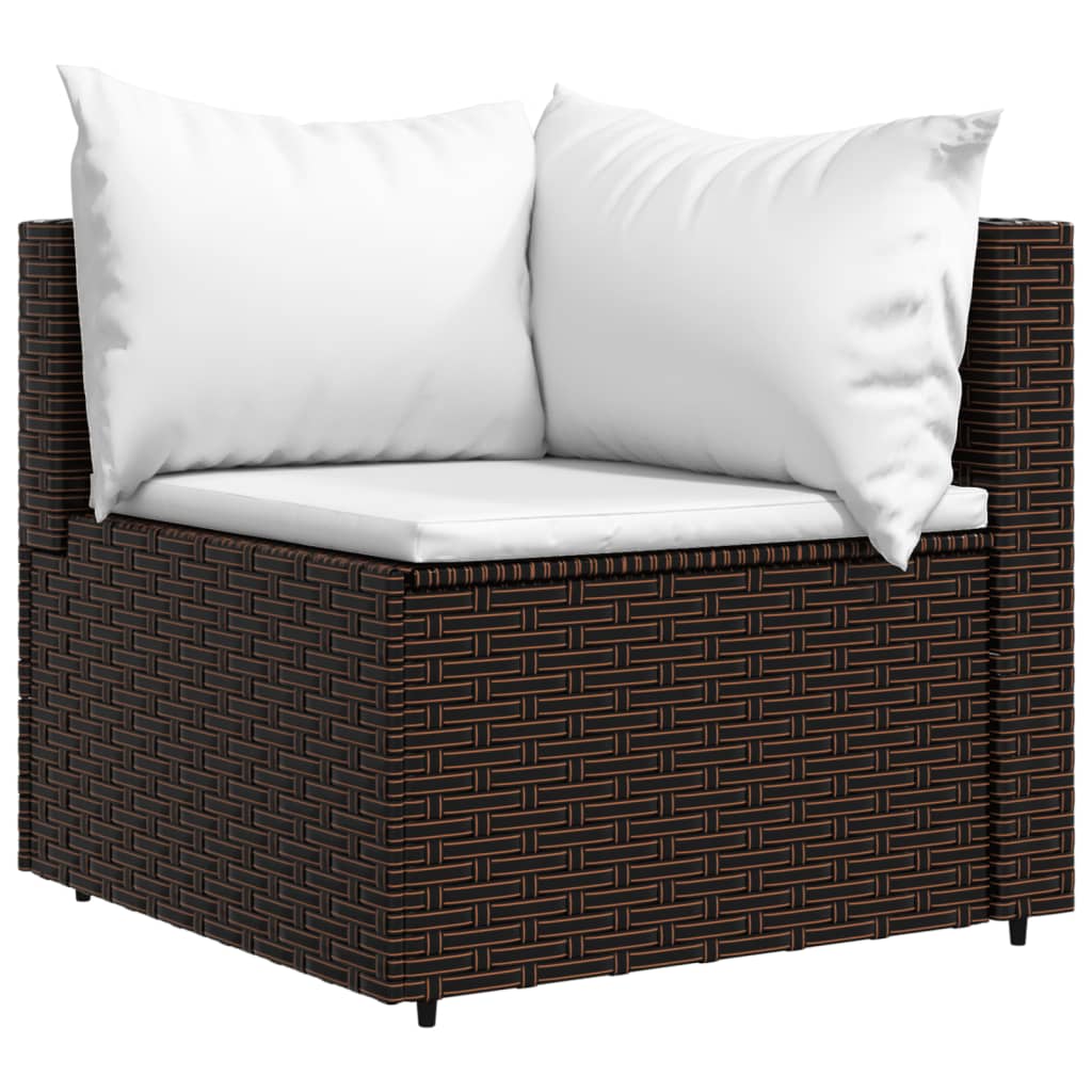 3-tlg. Garten-Lounge-Set mit Kissen Braun Poly Rattan