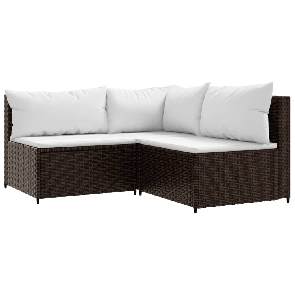 3-tlg. Garten-Lounge-Set mit Kissen Braun Poly Rattan