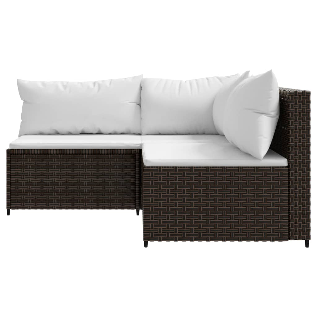 3-tlg. Garten-Lounge-Set mit Kissen Braun Poly Rattan