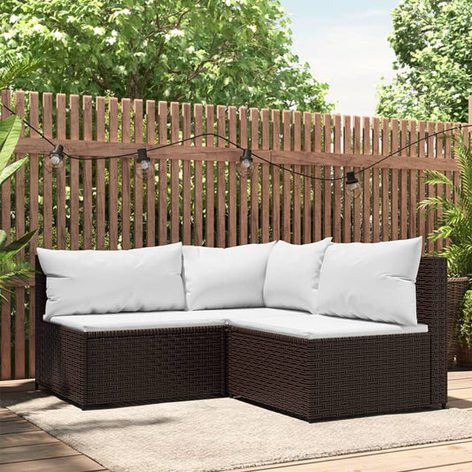 3-tlg. Garten-Lounge-Set mit Kissen Braun Poly Rattan