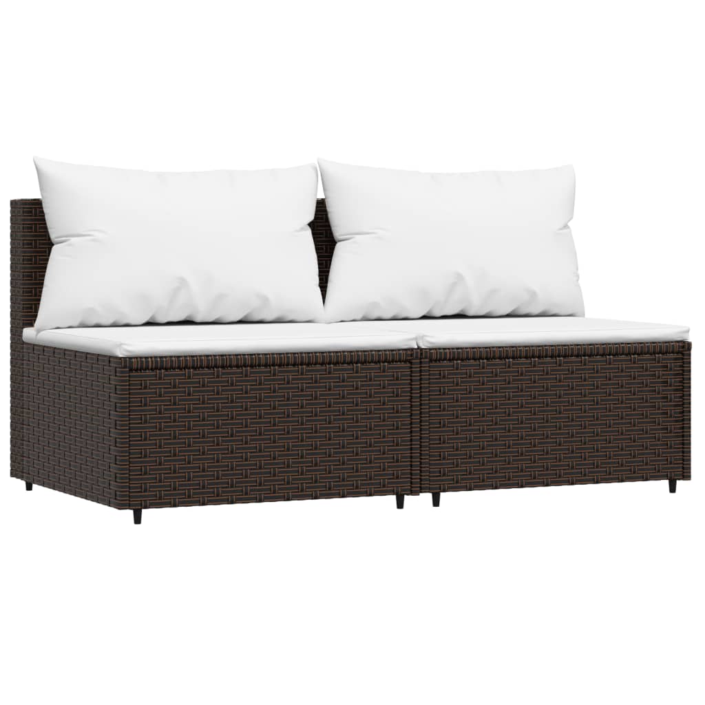 Garten-Mittelsofas mit Kissen 2 Stk. Braun Poly Rattan