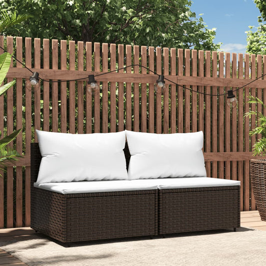 Garten-Mittelsofas mit Kissen 2 Stk. Braun Poly Rattan