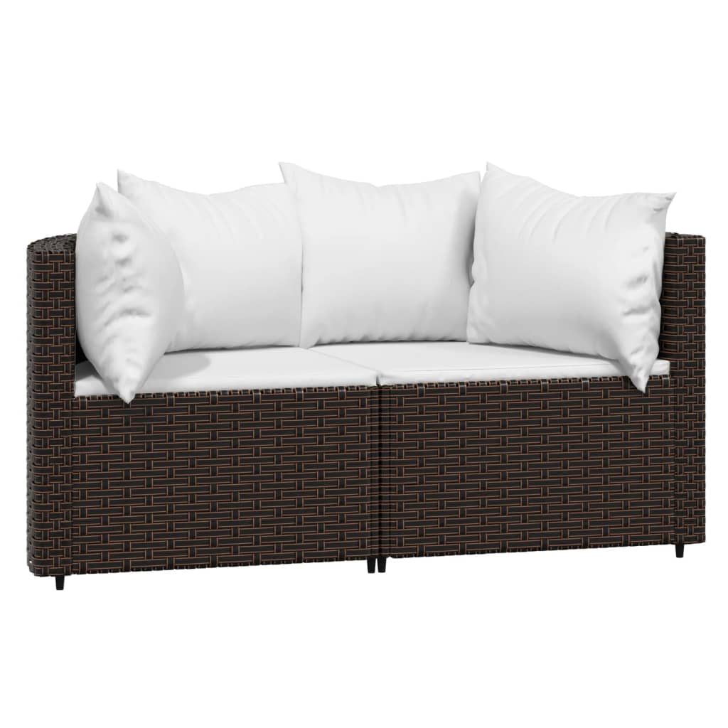 Garten-Ecksofas mit Kissen 2 Stk. Braun Poly Rattan