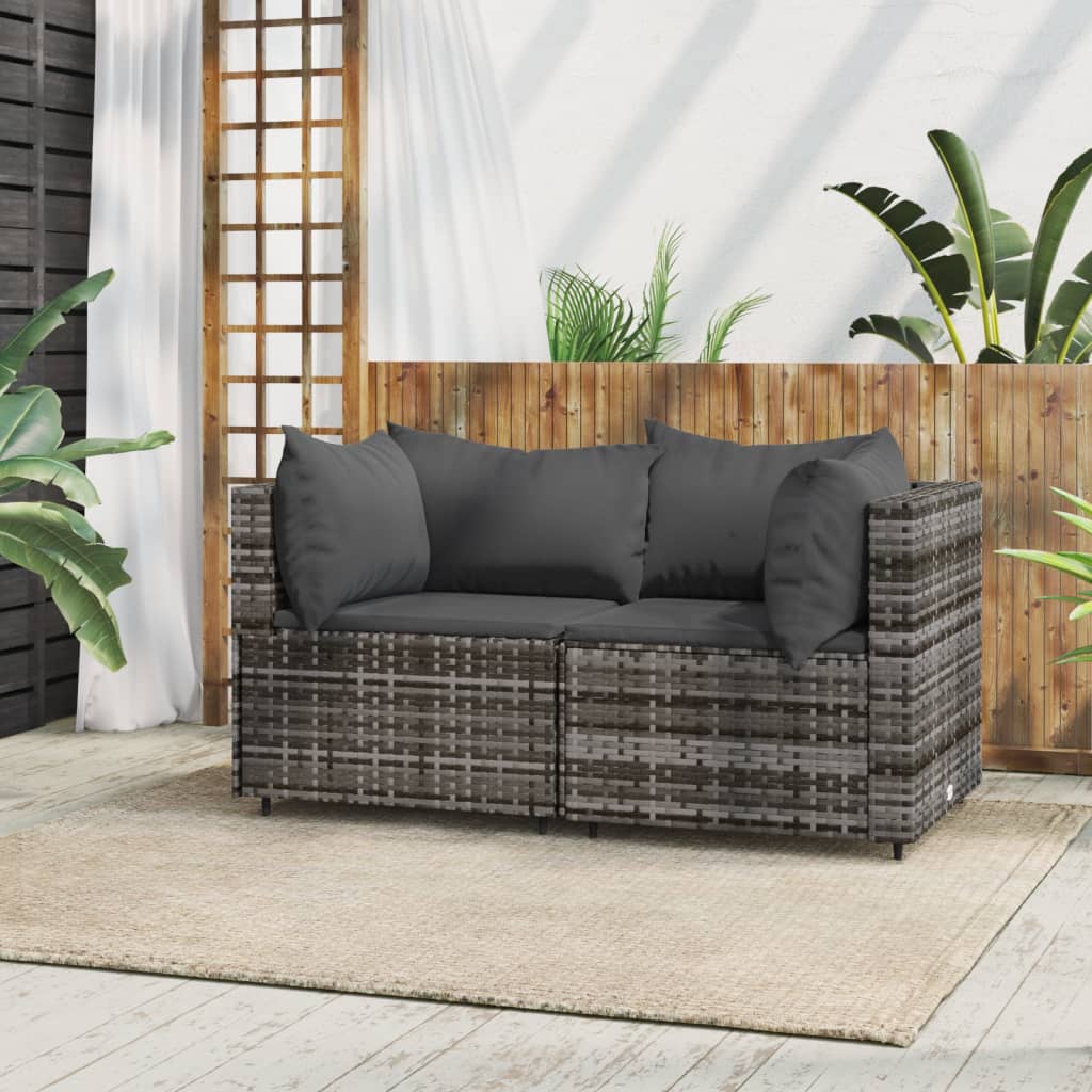 Garten-Ecksofas mit Kissen 2 Stk. Grau Poly Rattan