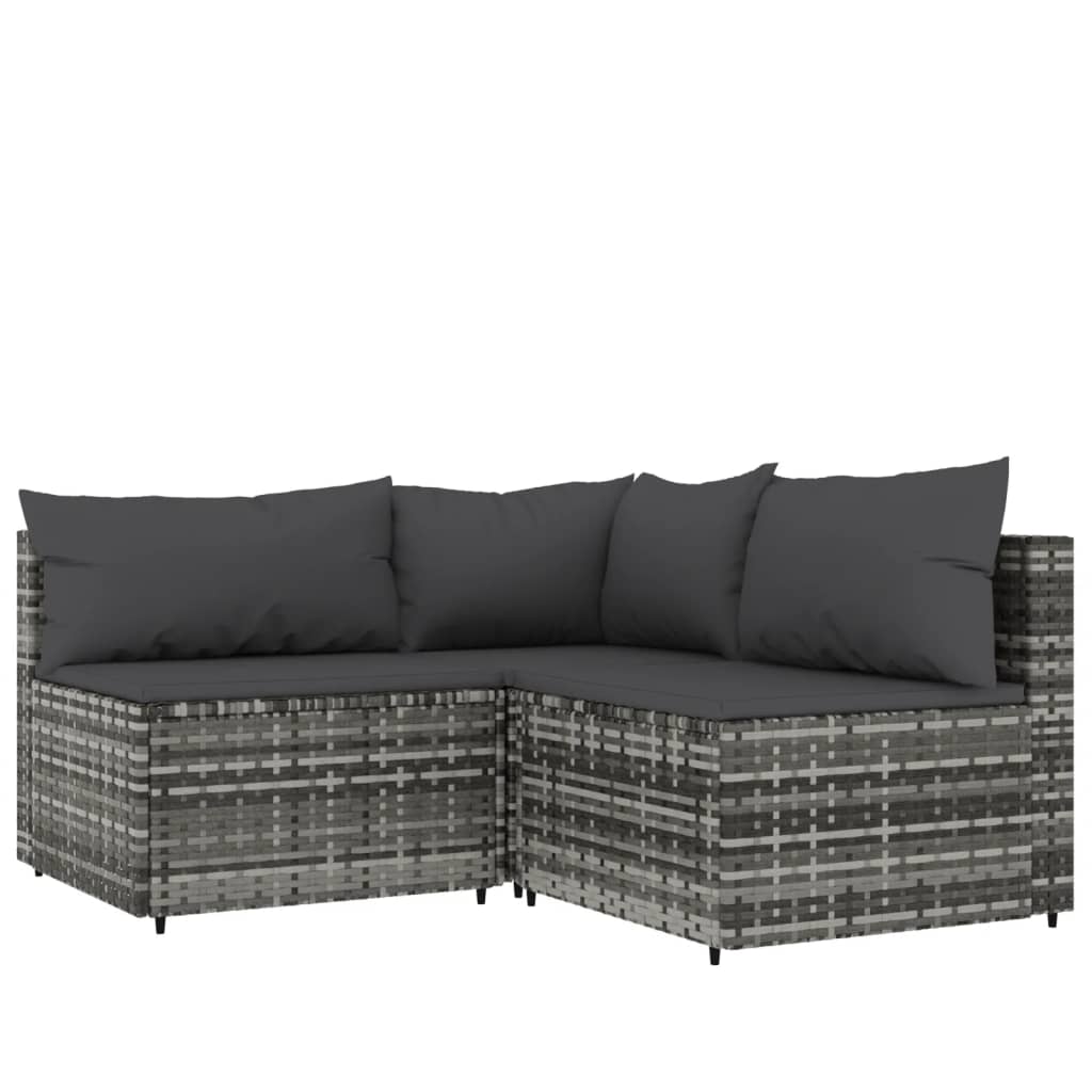 3-tlg. Garten-Lounge-Set mit Kissen Grau Poly Rattan