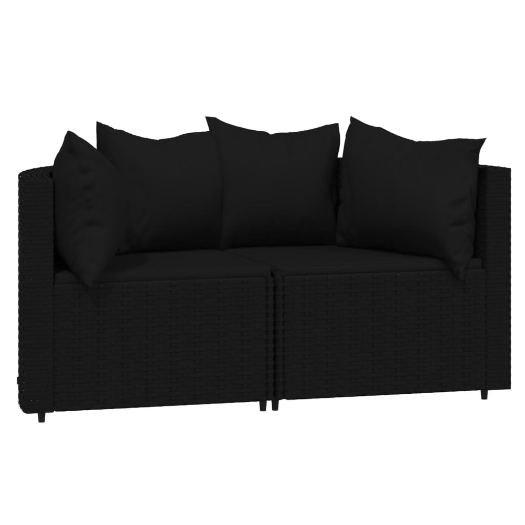 Garten-Ecksofas mit Kissen 2 Stk. Schwarz Poly Rattan