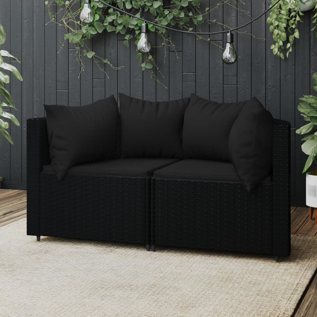 Garten-Ecksofas mit Kissen 2 Stk. Schwarz Poly Rattan