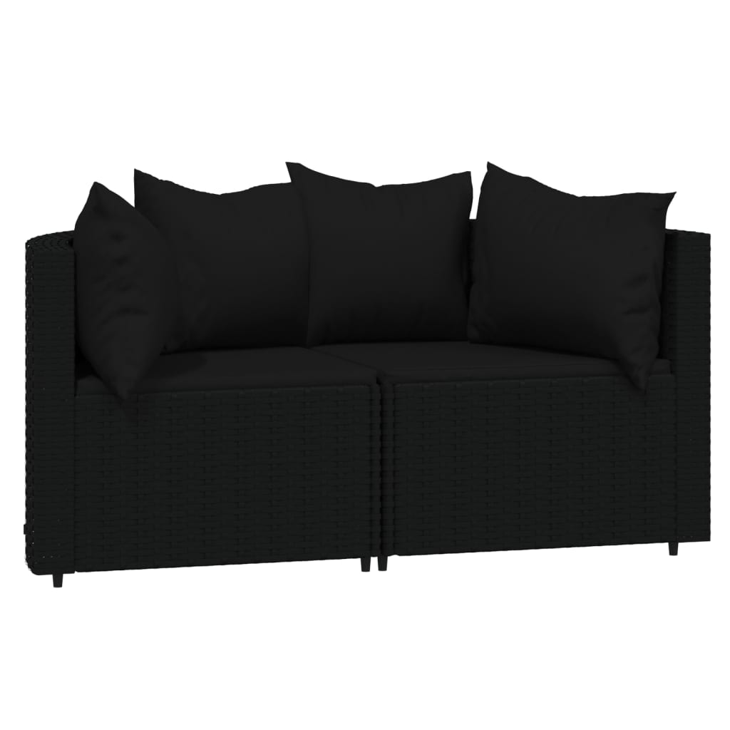 3-tlg. Garten-Lounge-Set mit Kissen Schwarz Poly Rattan