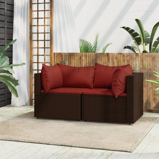 Garten-Ecksofas mit Kissen 2 Stk. Braun Poly Rattan