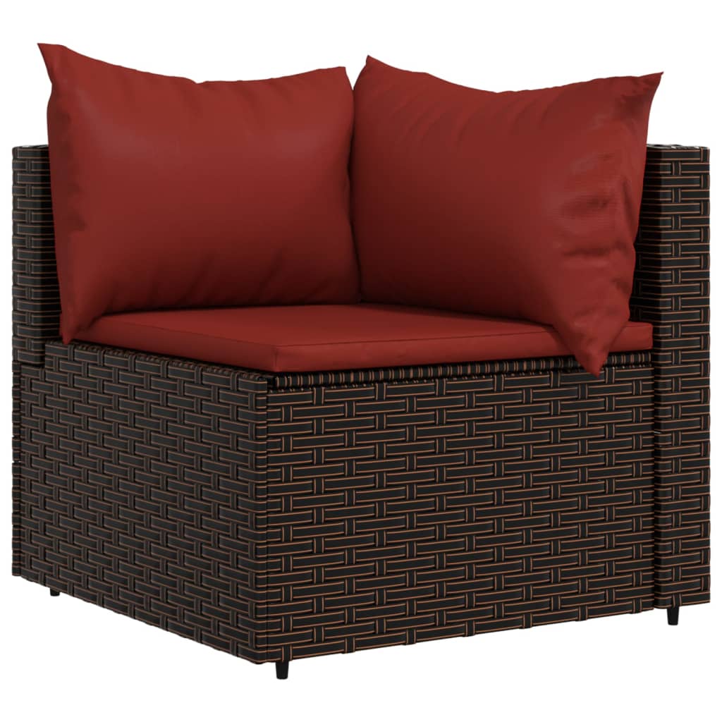 3-tlg. Garten-Lounge-Set mit Kissen Braun Poly Rattan