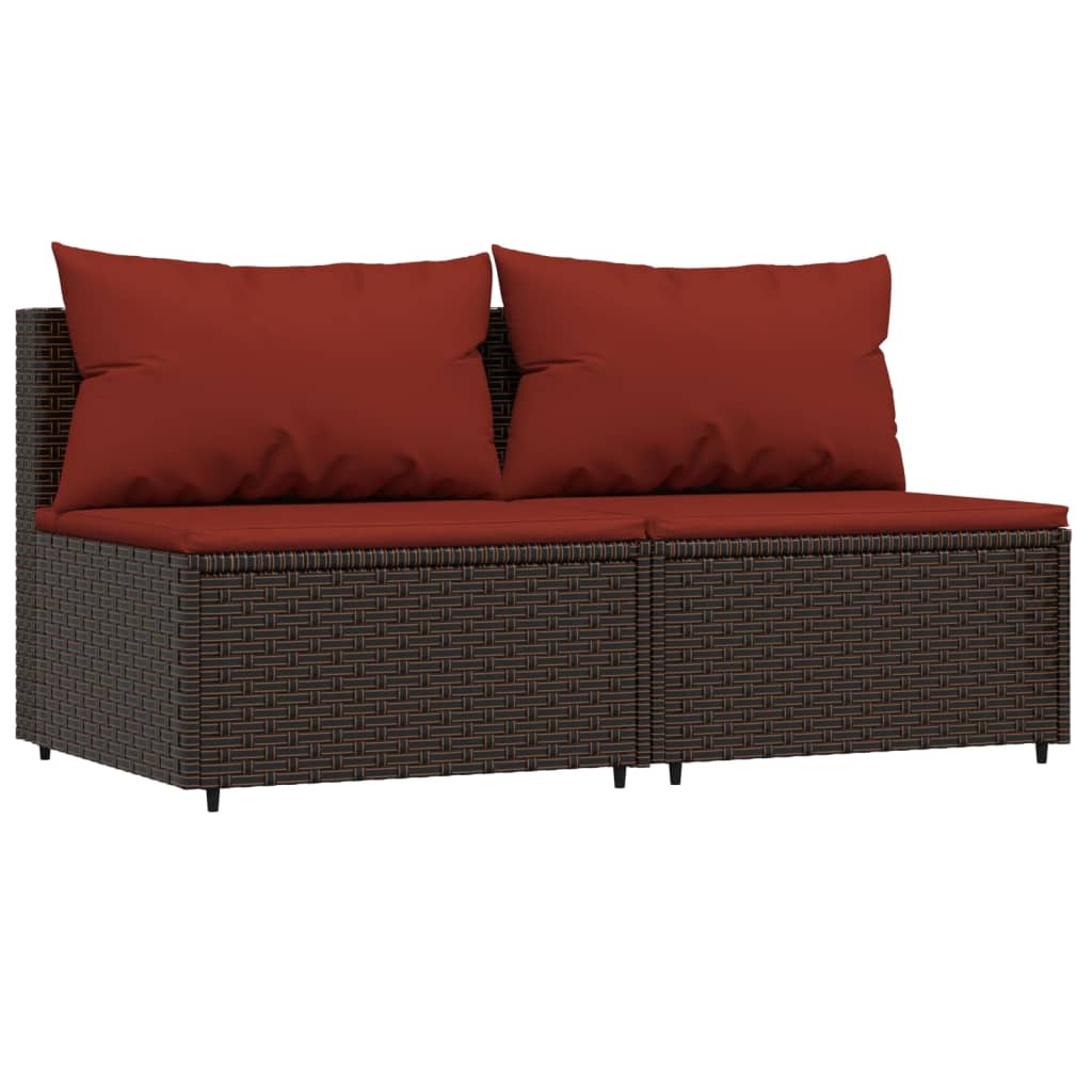 Garten-Mittelsofas mit Kissen 2 Stk. Braun Poly Rattan