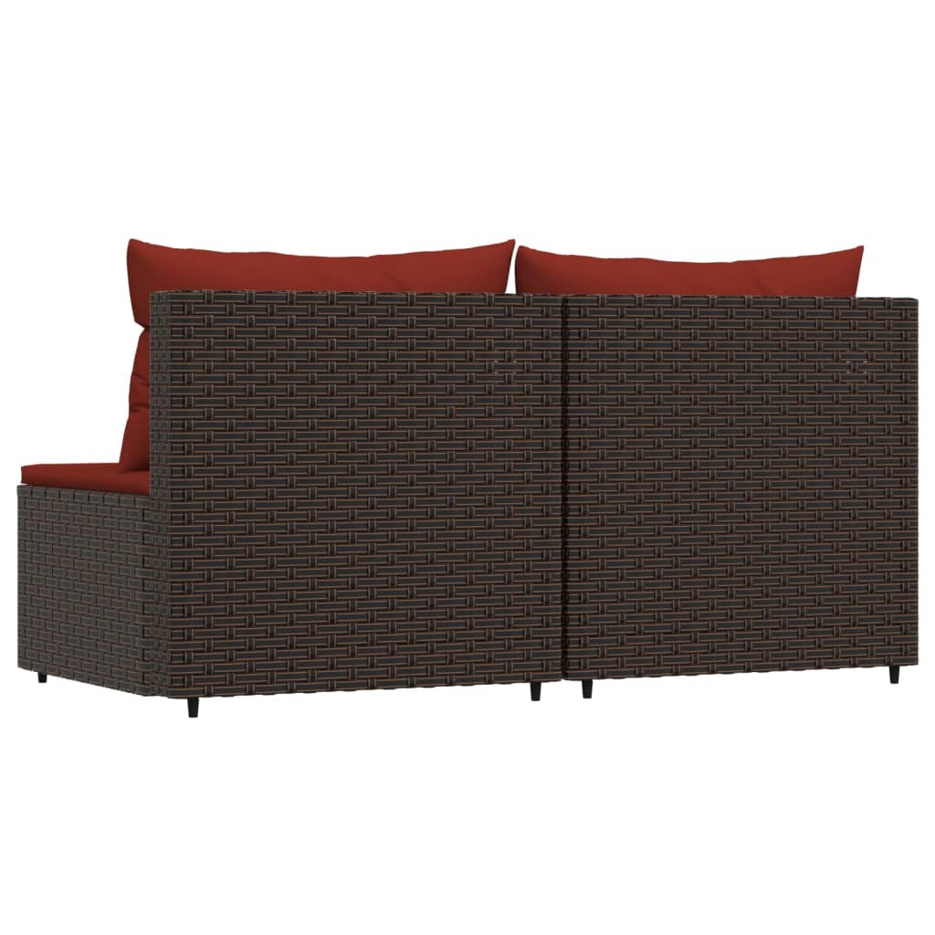 Garten-Mittelsofas mit Kissen 2 Stk. Braun Poly Rattan