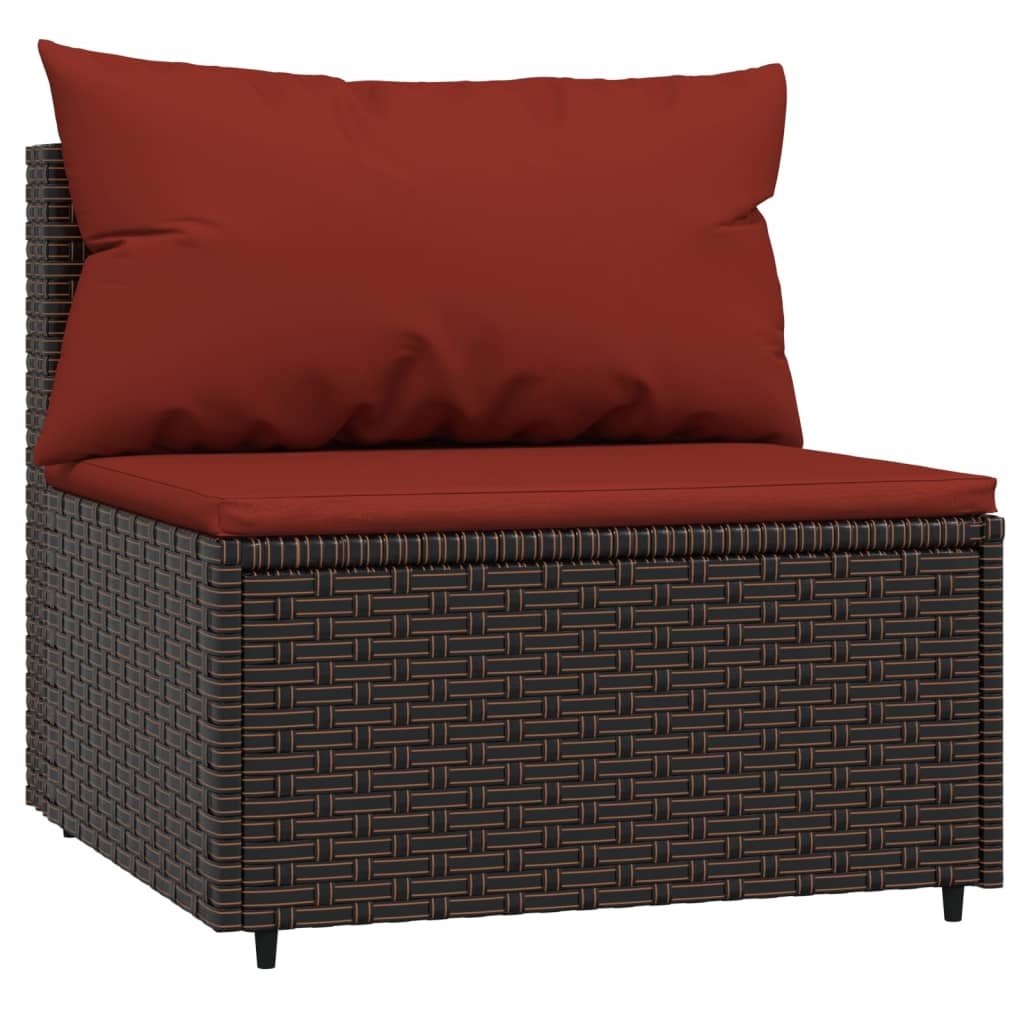 Garten-Mittelsofas mit Kissen 2 Stk. Braun Poly Rattan