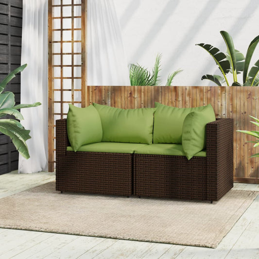 Garten-Ecksofas mit Kissen 2 Stk. Braun Poly Rattan