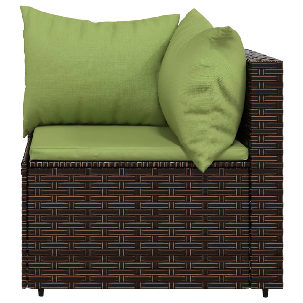 4-tlg. Garten-Lounge-Set mit Kissen Braun Poly Rattan