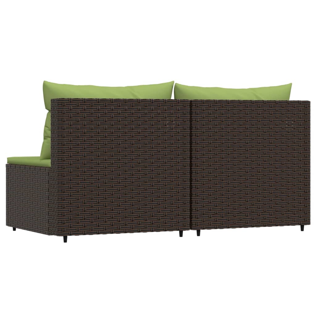 Garten-Mittelsofas mit Kissen 2 Stk. Braun Poly Rattan