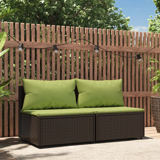 Garten-Mittelsofas mit Kissen 2 Stk. Braun Poly Rattan