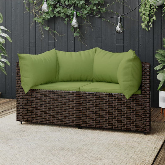 Garten-Ecksofas mit Kissen 2 Stk. Braun Poly Rattan