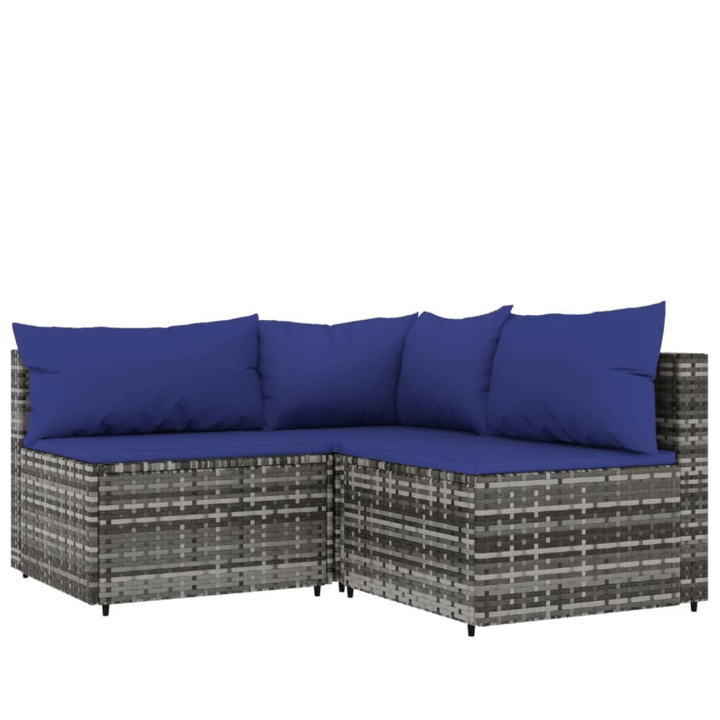 4-tlg. Garten-Lounge-Set mit Kissen Grau Poly Rattan