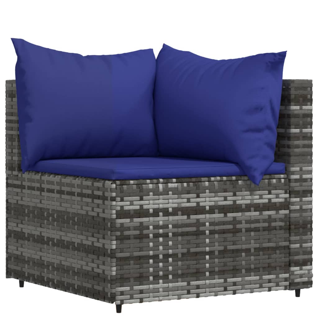 4-tlg. Garten-Lounge-Set mit Kissen Grau Poly Rattan