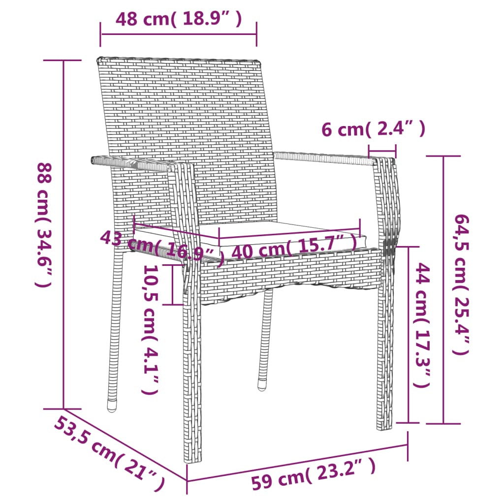 Gartenstühle mit Kissen 2 Stk. Poly Rattan Grau